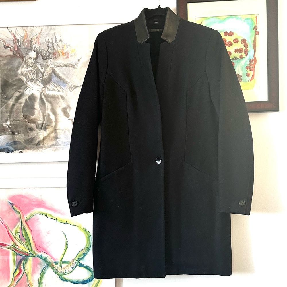 8,All Saints Wool Blend Leather Collari,light Weight,new 80% wool,cotton lining